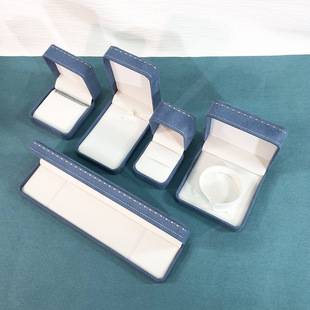 Lake Blue Rounded Corner Faux Leather Jewelry Box, Fashionable Pearl Jewelry Packaging Box, Jewelry Box, Ring Box, Earring Box, New