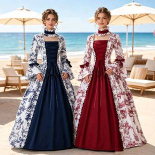 European and American Medieval Victorian Court Evening Dress Gothic Long Sleeve Big Horn Sleeve Stage dress