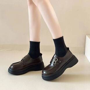 2026 Autumn British Style Women's New Leather Shoes, Height-Increasing Loafers, Thick-Soled Single Shoes, Mary Jane Shoes for Female Students