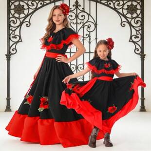 Spanish Dress Cosplay Costume Parent-Child Children's Performance Costume Halloween Adult Role-Playing Costume