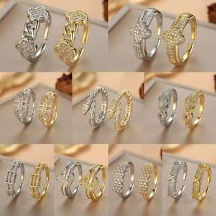 Cross-Border Best-Selling Full Diamond Ring, Adjustable Open-Ended Women's Ring, Electroplated 18K Gold, High Aesthetic Geometric Diamond-Encrusted Ring