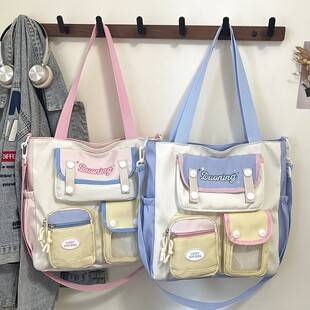 Macaron Tote Bag for Women, Multi-pocket Design with Transparent Window, Large Capacity Handbag and Crossbody Bag, Macaron Bag