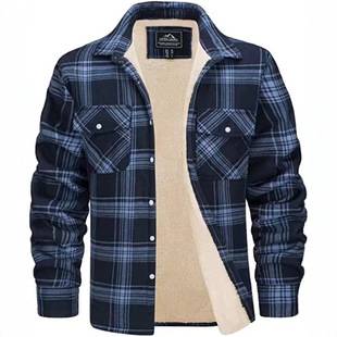 Fleece-Lined Men's Jacket 2025 New Amazon Long-Sleeve Turn-Down Collar Single-Breasted Fleece-Lined Plaid Loose-Fit Men's Coat