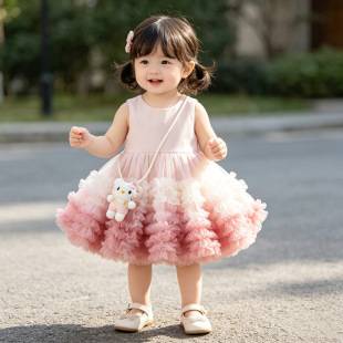 Girls' Summer Clothing 2026 New Gradient Sleeveless Dress Children's Summer Stylish Baby Girl Mesh Princess Dress
