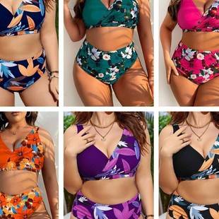 2025 European and American Large Size New Cross-Border Amazon Hottie Floral Push-Up Sexy Bikini Suit Swimsuit for Women