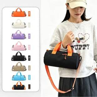 Cross-border best-selling small fitness bag with logo printing, cylindrical luggage bag, sports tote bag, shoulder bag, travel bag