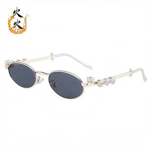 Metal small-frame diamond sunglasses for trendy men and women, personalized foreign trade fashion round-frame sunglasses, retro trendy eyewear