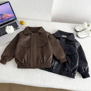 Boys' leather jacket, children's 2026 new spring and autumn stylish trendy streetwear, Korean-style baby jacket