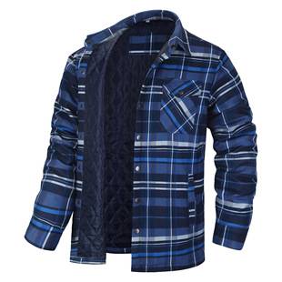 European and American Men's Jacket 2024 New Amazon AliExpress Long Sleeve Lapel Plaid Thickened Shirt Men's Jacket