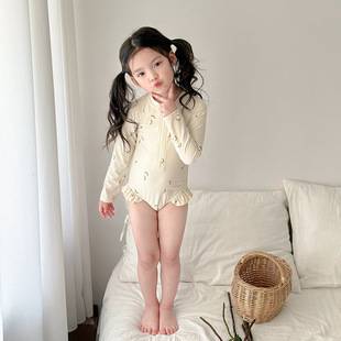 Wholesale girls' swimsuits for summer, baby one-piece long-sleeve sun-protective quick-dry girls' swimwear, cute children's swimsuits for girls