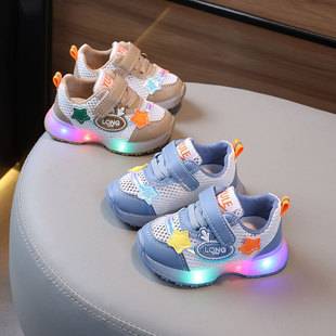 Light-Up Summer Single-Mesh Breathable Shoes for Boys, Soft-Soled Baby Walking Sneakers for Toddlers, Suitable for Spring and Autumn, Ages 0-1, Size 3