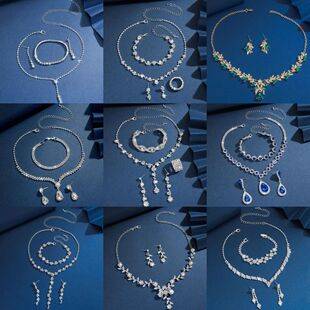 Jewelry Set, High-End Three-Piece Bridal Set, Chain Accessories, Necklace, Earrings, Bracelet, Fashionable and Versatile Dress Accessories