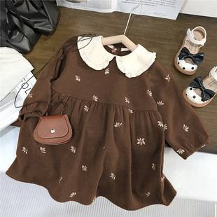 Baby Girl Flower Embroidered Lapel Dress Spring and Autum New Baby Girl Long-Sleeved Pullover Princess Dress Export