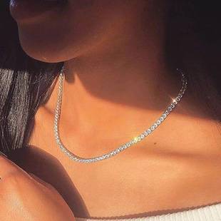Sparkling Full Diamond Women's Necklace Single-Layer Claw Chain Rhinestone Wedding Necklace Elegant Bride Evening Party Necklace Collarbone Chain