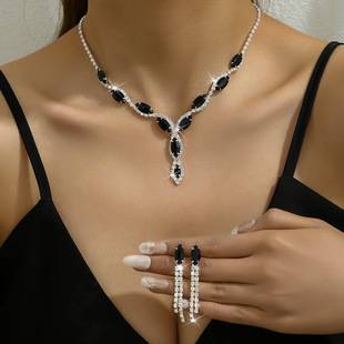 Cross-Border Jewelry Wholesale Personalized Color Marquise Drop Necklace Tassel Earrings Bridal Set Jewelry