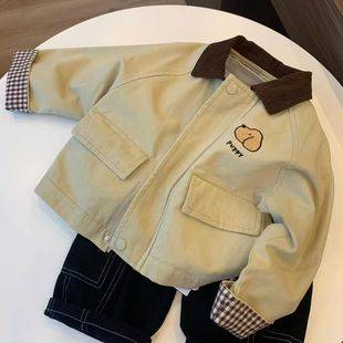 Boys' Jacket Spring and Autumn 2025 New Stylish Casual Color-Blocked Turn-Down Collar Windbreaker Baby Jacket Trendy Top