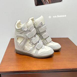 2026 Isabel Height-Increasing Shoes, High-Top, Color-Block, Round-Toe, Flat-Soled Casual Shoes, Versatile Velcro Sneakers