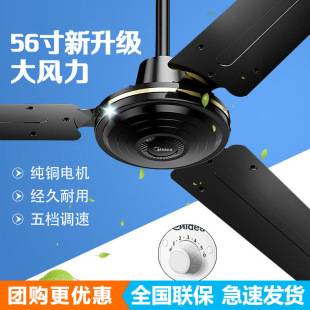Midea Fc140-Ea Ceiling Fan 56inch for Home and Commercial Use, Iron Blades, Strong Wind, Suitable for Living Room, Dining Room, Dormitory, Factory Electric Fan