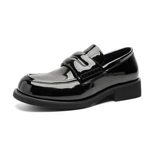 Round-Toe Men's Height-Increasing Slip-On Loafers, Patent Leather Loafers, Men's Leather Shoes with Internal Height Increase