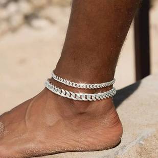 Cross-border European and American classic double-layered minimalist everyday beach vacation style anklet with exaggerated chain accessories