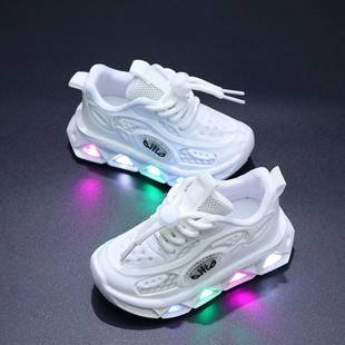 Autumn Children's Shoes with Light Boys Shoes Girls Baby Shoes with Light Shoes Children's Net Shoes Non-slip Soft Sole Flash Sports Casual Shoes