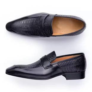 2025 Fashion Men's Dress Black Genuine Leather Plus-size Pointe Toe Business Casual Formal Wedding Loafers