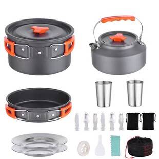 2-3 Person Outdoor Cookware Set Camping Cookware Amazon Bestseller Nesting Portable Pot Set with Kettle and Plate