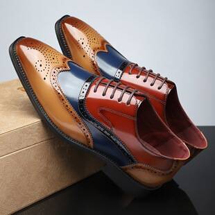 Amazon cross-border large-size leather shoes for men, new British-style business formal pointed-toe men's shoes, brogue shoes with carved patterns