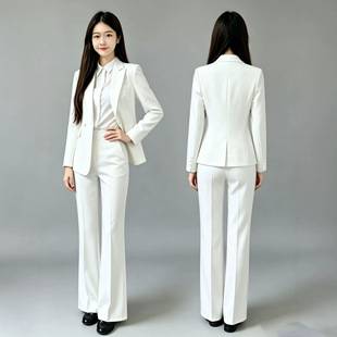 Fashionable white professional suit set for women, new spring and autumn slim-fit double-breasted wide-leg pants formal blazer