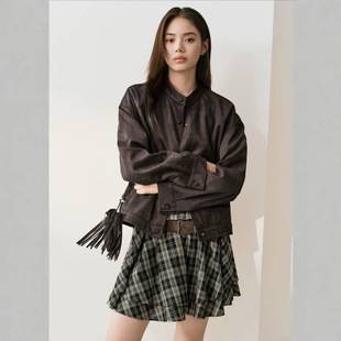 Domestic brand Birdhouse 2026 autumn new collection, preppy-style stand-up collar suede short jacket for women, A1BBG3496