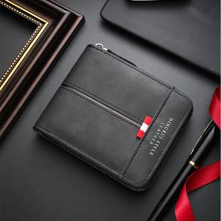 2025 New Cross-border Men's Wallet Short Horizontal Zipper Wallet Coin Purse Vintage Casual Buckle Square Bag