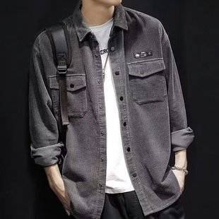 Heavy Corduroy Shirt Men's Long-Sleeved Jacket Autumn and Winter Hong Kong Style Casual Work Shirt Loose and Handsome Outer Wear