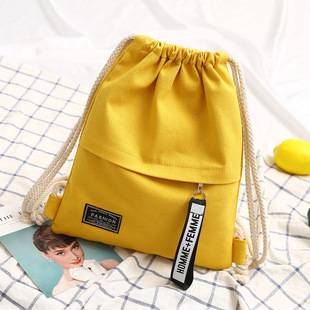 Drawstring Canvas Bag Large Capacity Schoolbag Backpack for Male and Female Primary and Secondary School Students Tutoring Cloth Bag Lightweight Casual Drawstring Pocket
