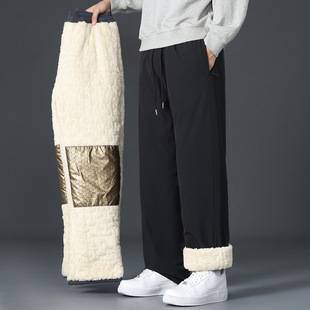 Graphene Knee Pants Men's Winter Outer Wear fleece-lined Thickened Casual Pants Winter Snow Windproof Warm Pants