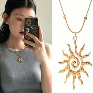 European and American Cross-Border Amazon Spiral Sun Pendant Necklace Women's Personalized Gold Hollow Pendant Fashion Simple Necklace
