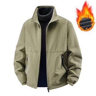 Outdoor Sports 2025 New Autumn and Winter Men's Casual Jacket for Middle-Aged and Elderly, Stand-Up Collar, Fleece-Lined, Double-Sided Jacket