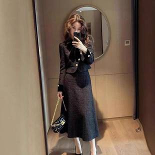 Black Small Fragrance Suit for Women 2025 Autumn and Winter New French Commuter Wear Suit Jacket and Skirt Two-Piece Set