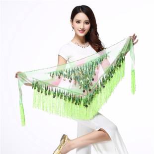 in stock belly dance gong sequins tassel waist chain dance flash hip towel waist belt Latin dance scarf wholesale