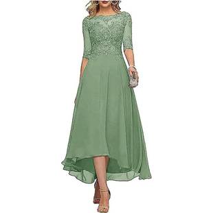 Amazon AliExpress dress, European and American style, chiffon lace, elegant mid-sleeve, available in multiple colors, plus size evening gown, ball gown