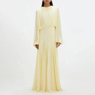 French-Style Elegant and Gentle Dress 2026 New Model Round Neck High-End Pleated Patchwork Waist-Cinching Long Dress