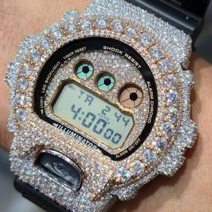 Compatible with DW6900RL-1AC model, full diamond copper moissanite gold-plated hip-hop watch case with diamond inlay frame, trendy accessory
