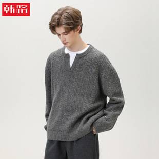 Lazy Style Texture Twisted Small V-Neck Knitwear Men's Autumn and Winter New Retro Loose Trendy Brand American Knitwear Jacket