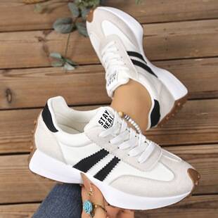 2026 Spring Retro Color-Blocked Sneakers for Women, Soft-Soled Breathable Casual Shoes, Lightweight Lace-Up Fashion Shoes, Multi-Color Women's Shoes