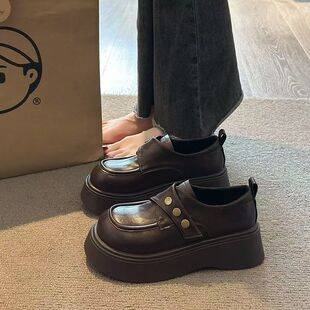 2025 Spring British Style Women's Retro Black Classic Slip-On Thick-Soled Fashion Comfortable Loafers Trend