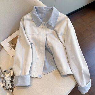 High-End and Stylish Korean-Style Casual Denim Jacket for Women, Unique and Beautiful Turn-Down Collar Jacket for Spring and Autumn Outings