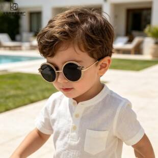 Retro Fashion Round Frame Diamond-Studded Children's Sunglasses, UV Protection, Sunshade for Boys and Girls, Baby Sunglasses Wholesale