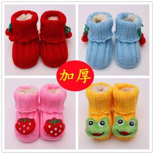 Thickened and velvet newborn wool shoes baby wool shoes 0-6-9 months baby warm shoes socks wholesale