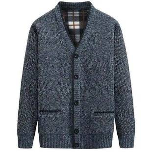 Winter Fleece-Lined Cardigan for Middle-Aged Men, Thickened V-Neck Knit Jacket for Middle-Aged and Elderly Dads, Available for Wholesale