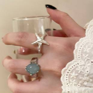 Summer Seaside Vacation Style Starfish Ring for Women, Non-Fading, Niche, Light Luxury, Versatile, High-End, Open Index Finger Ring, New