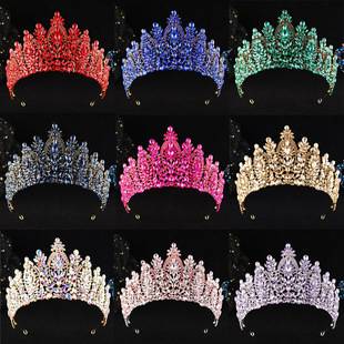 European and American Bridal Crowns, Grand Rhinestone-Encrusted Crown for Studio Photography, Cross-Border Alloy Crown Headpiece Wholesale